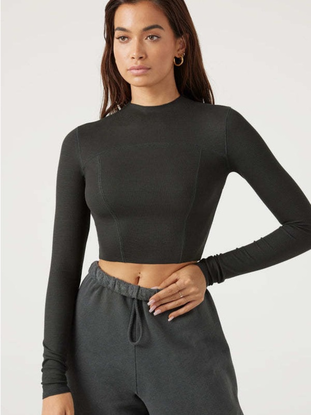 JOAH BROWN Contrast Stitch Long Sleeve Crop - Vintage Navy - Picture 4 of 4